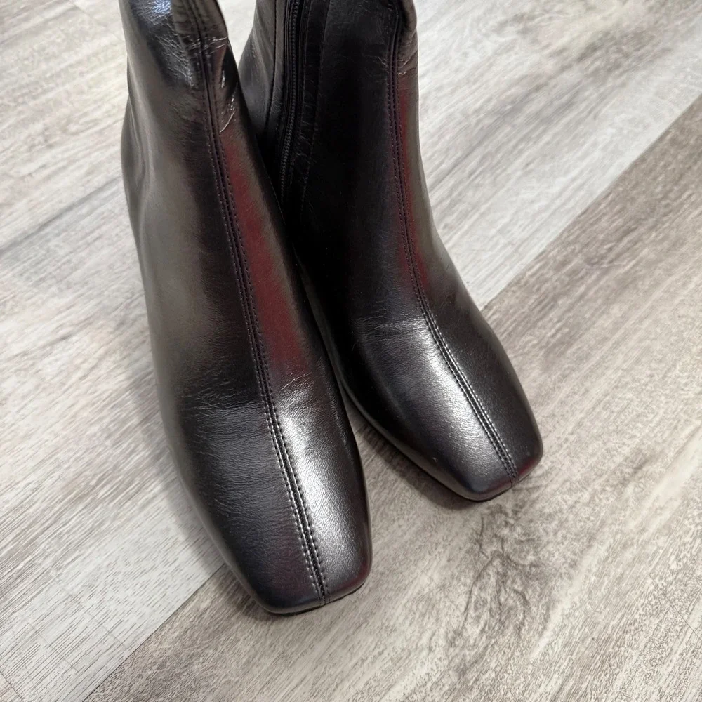 Muccute Gunmetal‎ Metallic Over The Knee Square Toe Block Heel Boots B111 7.5
